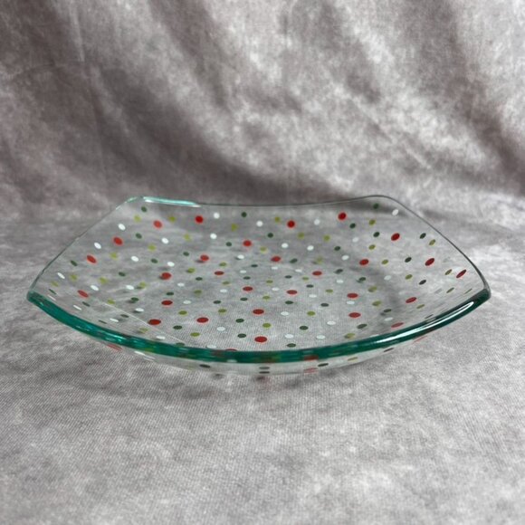 The Pampered Chef Holiday Dots Square Bowl 9.75" Glass Christmas #3010 - Picture 3 of 5